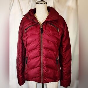 Mark New York Down Puffer Jacket, Women Burgundy, Zip Pockets & Hide A  Hood, M